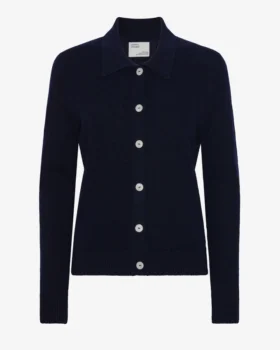 Cardigan à col en laine mérinos pour femme - Bleu marine