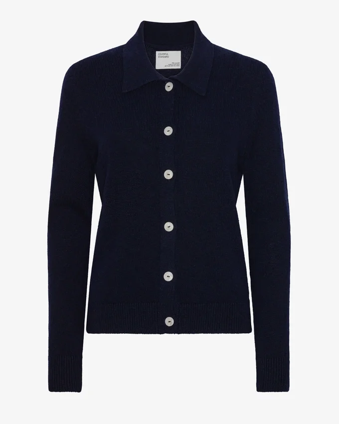 Cardigan à col en laine mérinos pour femme - Bleu marine