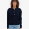Cardigan à col en laine mérinos pour femme - Bleu marine