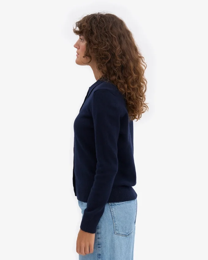 Cardigan à col en laine mérinos pour femme - Bleu marine