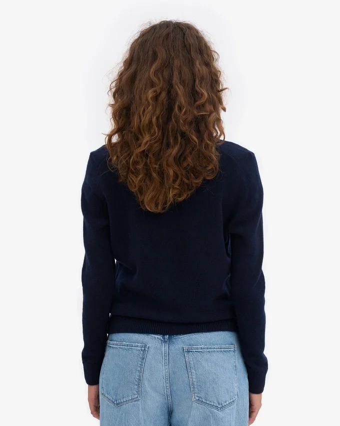 Cardigan à col en laine mérinos pour femme - Bleu marine