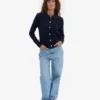 Cardigan à col en laine mérinos pour femme - Bleu marine
