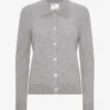 Cardigan à col en laine mérinos pour femme - Gris chiné