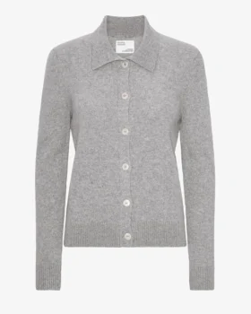 Cardigan à col en laine mérinos pour femme - Gris chiné