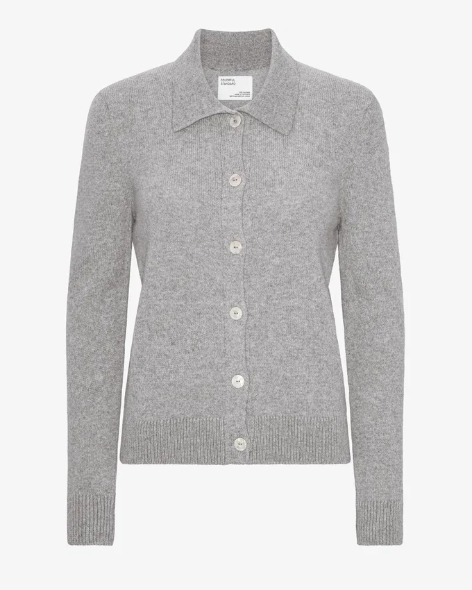 Cardigan à col en laine mérinos pour femme - Gris chiné