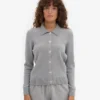 Cardigan à col en laine mérinos pour femme - Gris chiné