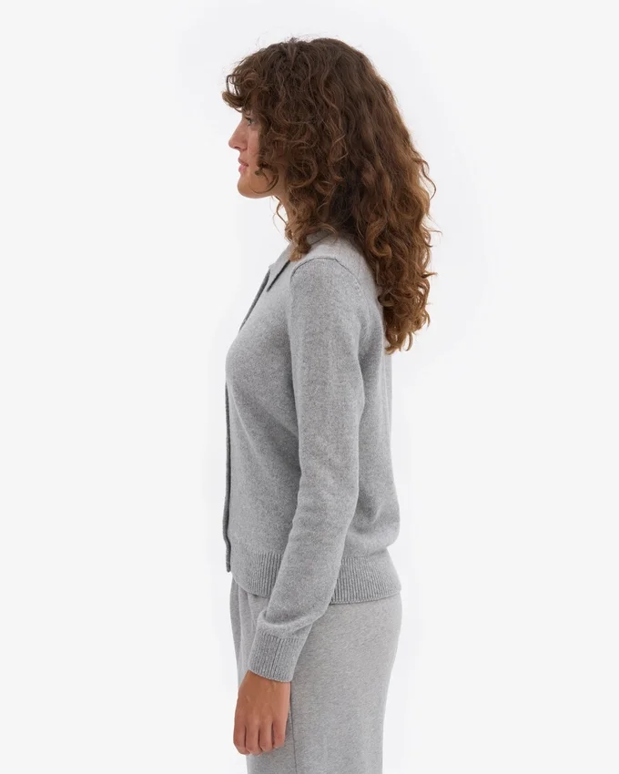 Cardigan à col en laine mérinos pour femme - Gris chiné