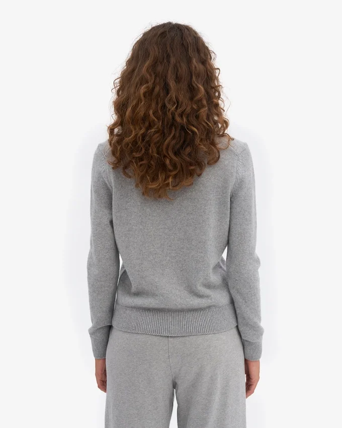 Cardigan à col en laine mérinos pour femme - Gris chiné