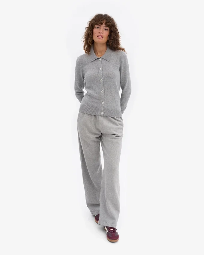 Cardigan à col en laine mérinos pour femme - Gris chiné