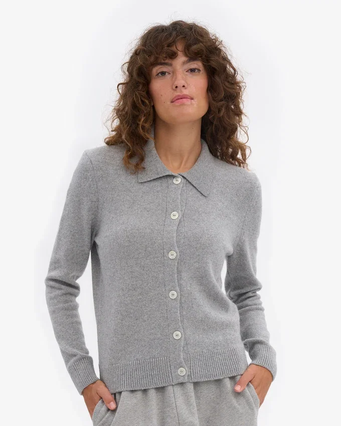 Cardigan à col en laine mérinos pour femme - Gris chiné