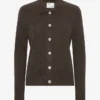 Cardigan à col en laine mérinos pour femme - Marron café