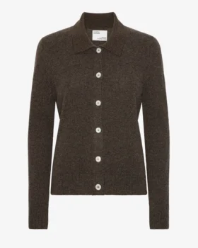 Cardigan à col en laine mérinos pour femme - Marron café