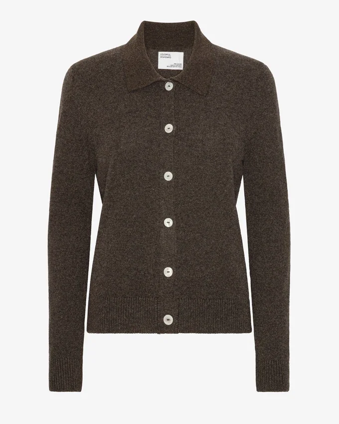 Cardigan à col en laine mérinos pour femme - Marron café