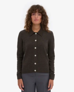 Cardigan à col en laine mérinos pour femme – Marron café