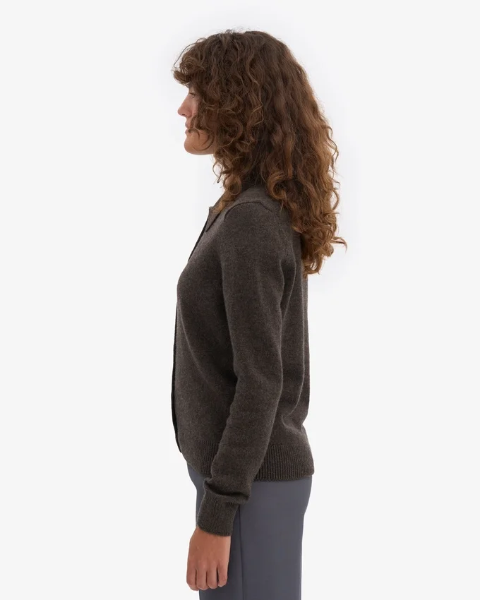 Cardigan à col en laine mérinos pour femme - Marron café