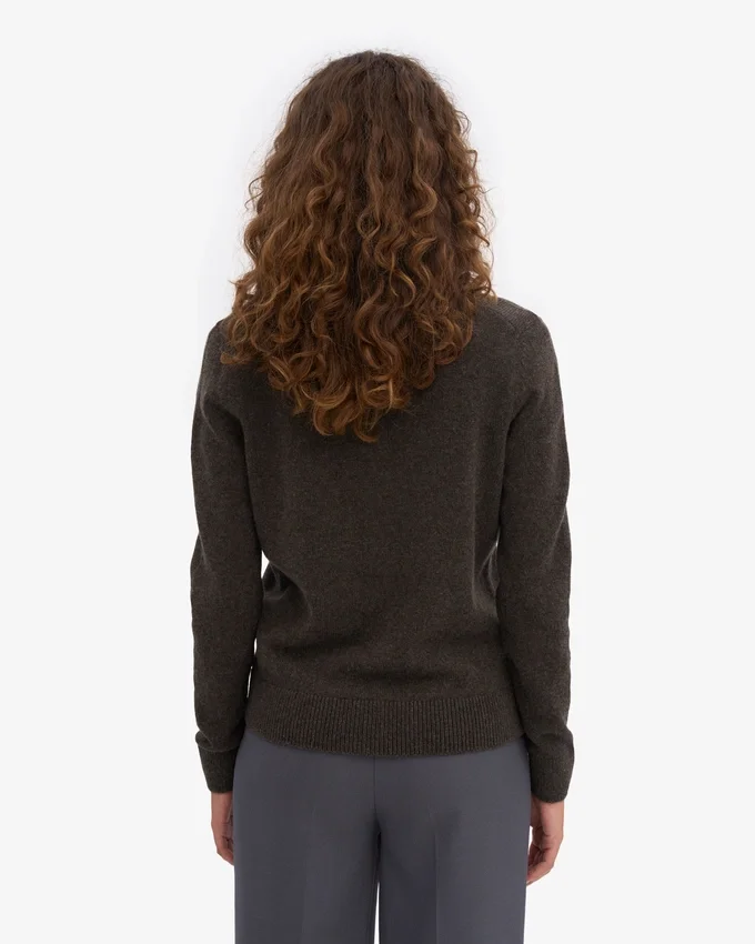 Cardigan à col en laine mérinos pour femme - Marron café