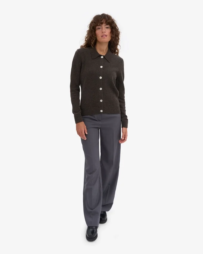 Cardigan à col en laine mérinos pour femme - Marron café