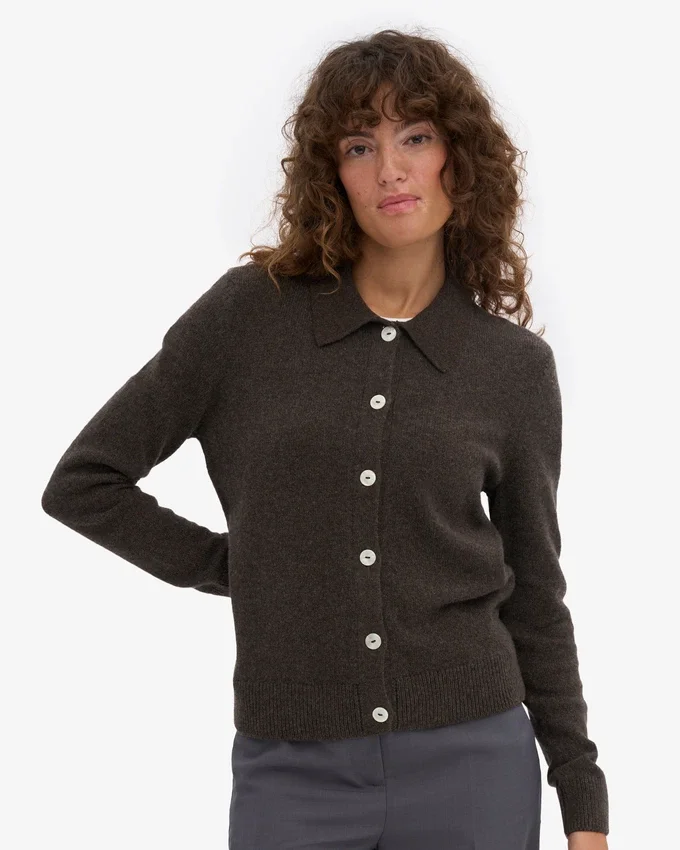 Cardigan à col en laine mérinos pour femme - Marron café