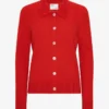 Cardigan à col en laine mérinos pour femme - Rouge mandarine