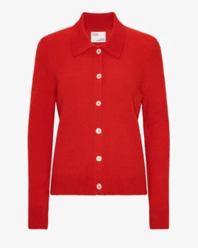 Cardigan à col en laine mérinos pour femme - Rouge mandarine