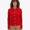 Cardigan à col en laine mérinos pour femme - Rouge mandarine