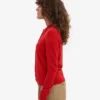 Cardigan à col en laine mérinos pour femme - Rouge mandarine