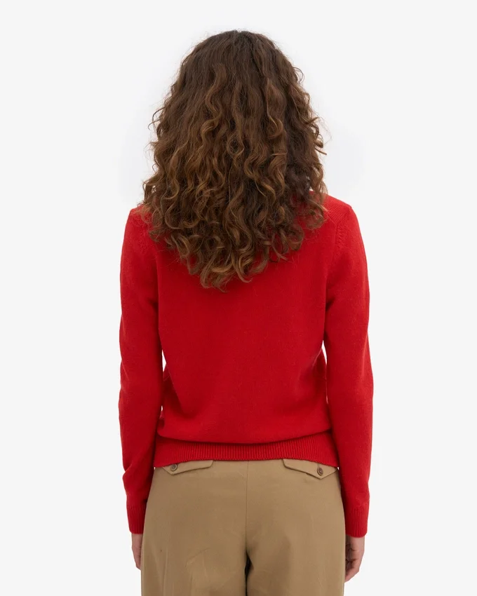 Cardigan à col en laine mérinos pour femme - Rouge mandarine
