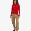 Cardigan à col en laine mérinos pour femme - Rouge mandarine