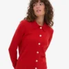 Cardigan à col en laine mérinos pour femme - Rouge mandarine