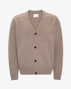 Cardigan à col en V en laine mérinos - Taupe chaud