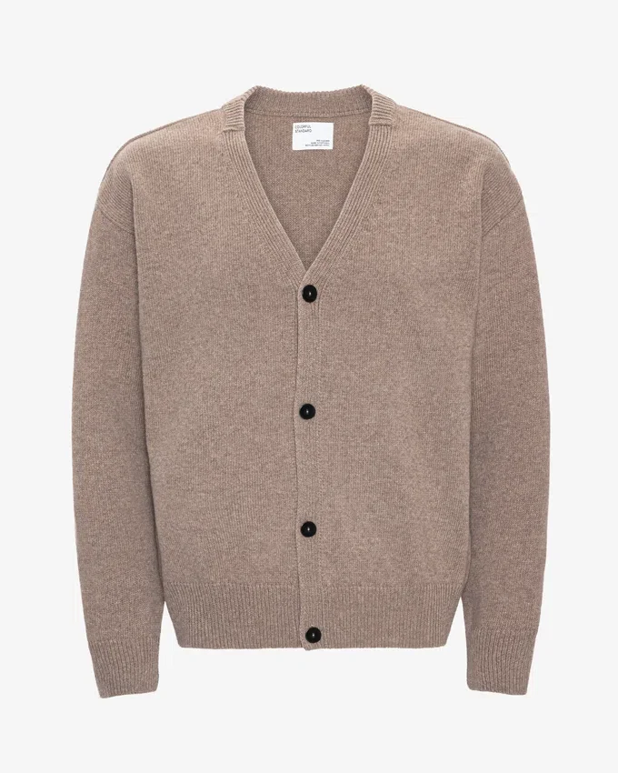 Cardigan à col en V en laine mérinos - Taupe chaud