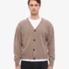 Cardigan à col en V en laine mérinos - Taupe chaud