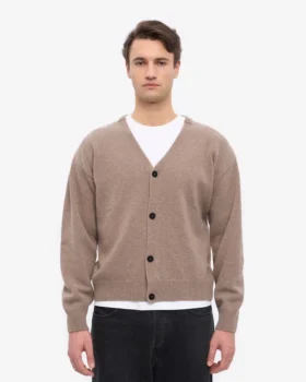 Cardigan à col en V en laine mérinos – Taupe chaud