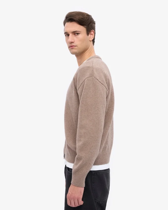 Cardigan à col en V en laine mérinos - Taupe chaud