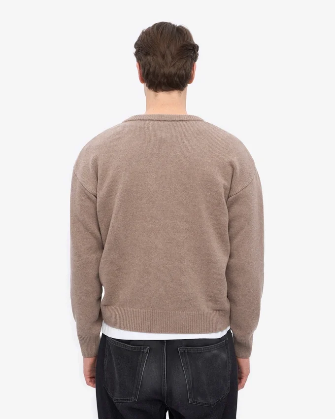 Cardigan à col en V en laine mérinos - Taupe chaud