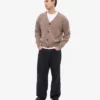 Cardigan à col en V en laine mérinos - Taupe chaud