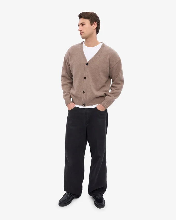 Cardigan à col en V en laine mérinos - Taupe chaud