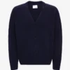 Cardigan en laine mérinos à col en V - Bleu marine
