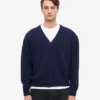 Cardigan en laine mérinos à col en V - Bleu marine