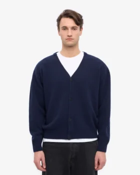 Cardigan en laine mérinos à col en V – Bleu marine