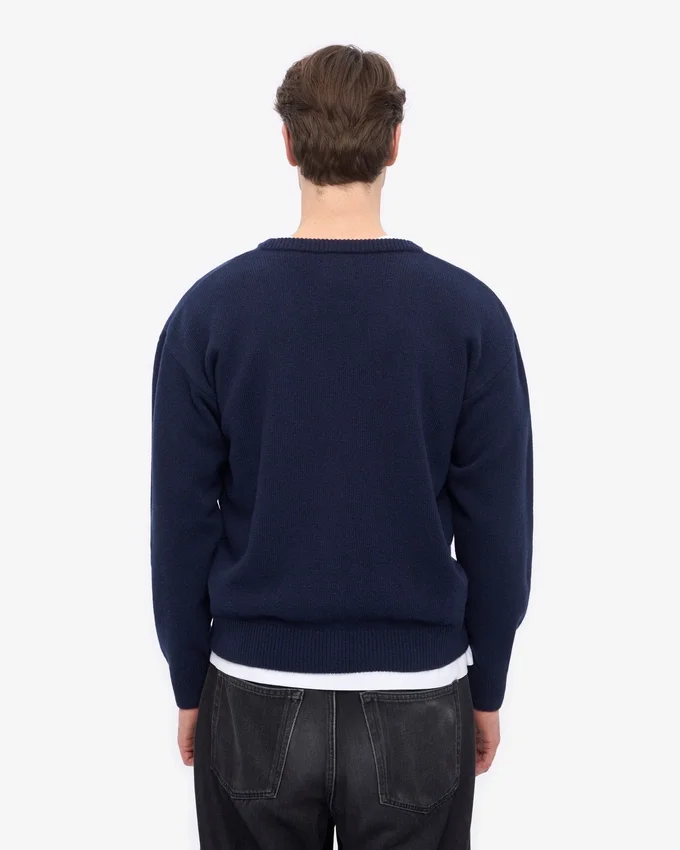 Cardigan en laine mérinos à col en V - Bleu marine