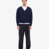 Cardigan en laine mérinos à col en V - Bleu marine