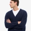 Cardigan en laine mérinos à col en V - Bleu marine
