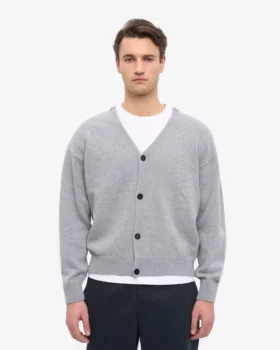 Cardigan en laine mérinos à col en V – Gris chiné
