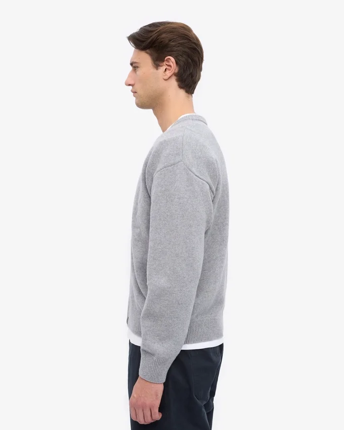 Cardigan en laine mérinos à col en V - Gris chiné