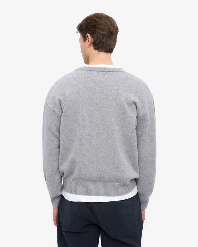Cardigan en laine mérinos à col en V - Gris chiné