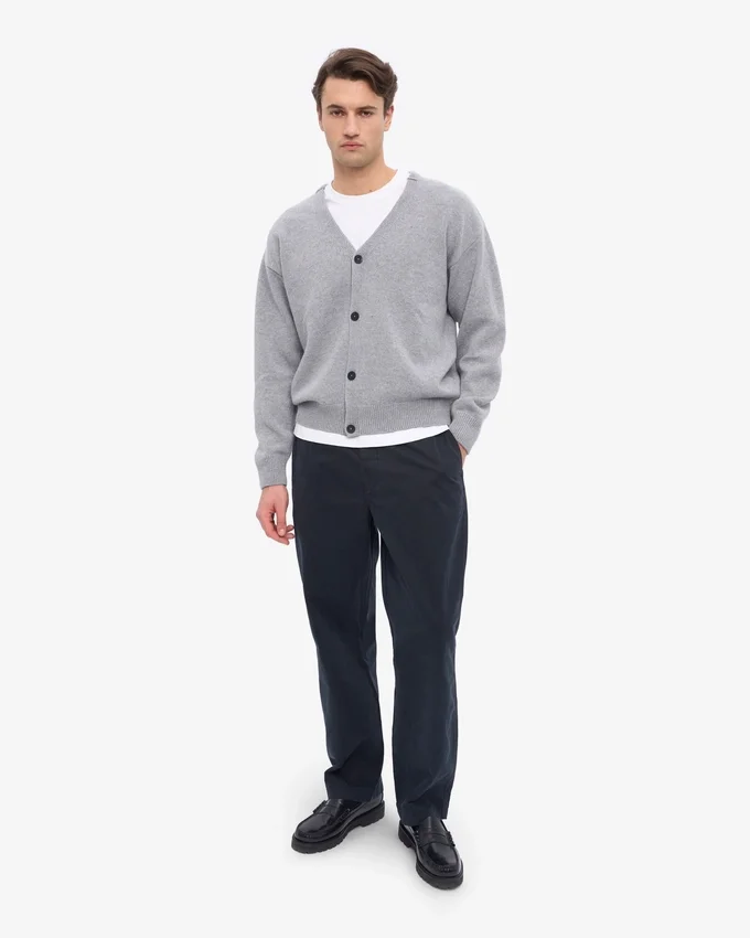 Cardigan en laine mérinos à col en V - Gris chiné