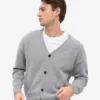 Cardigan en laine mérinos à col en V - Gris chiné