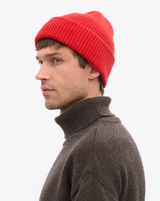 Chapeau en laine mérinos - Rouge mandarine