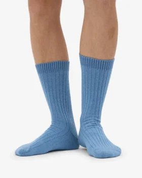 Chaussettes en laine mérinos mélangée – Bleu bord de mer